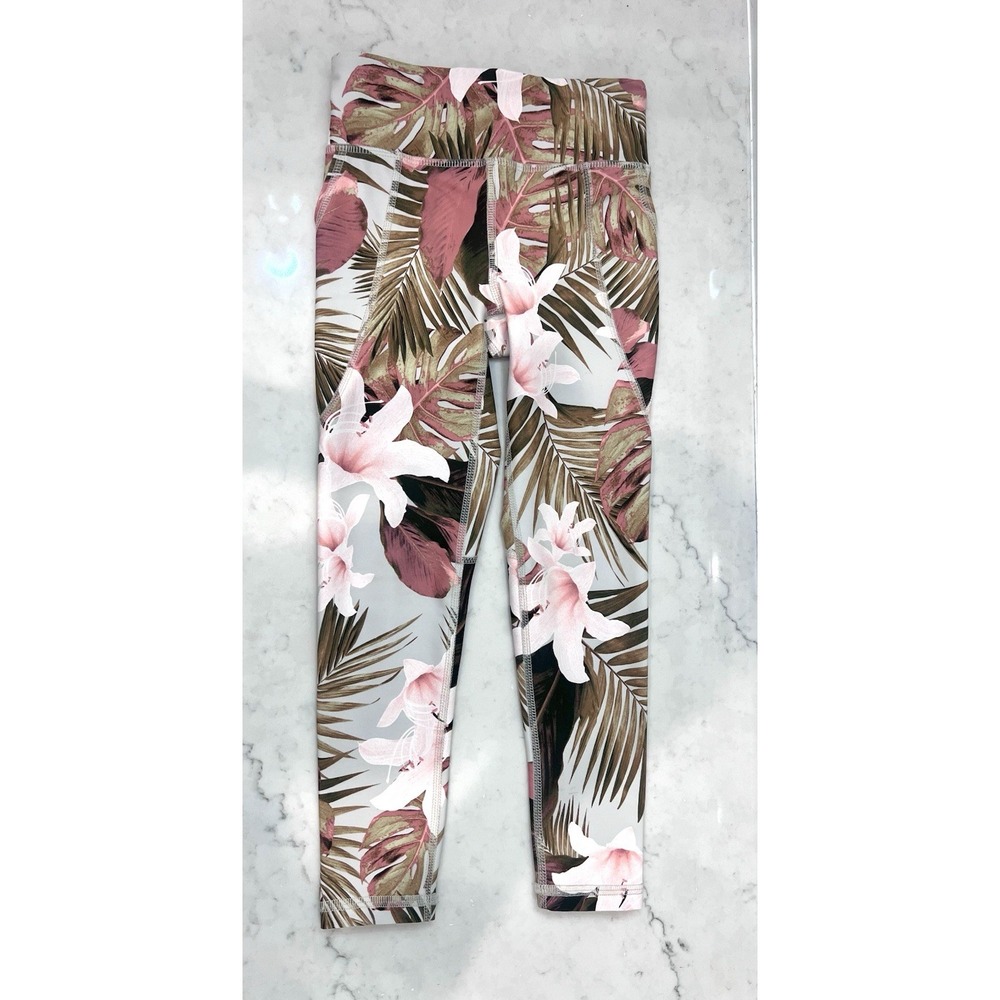 Old Navy Leggings Girls Size 5 Tropical Workout Yoga Pants Activewear Gym Floral